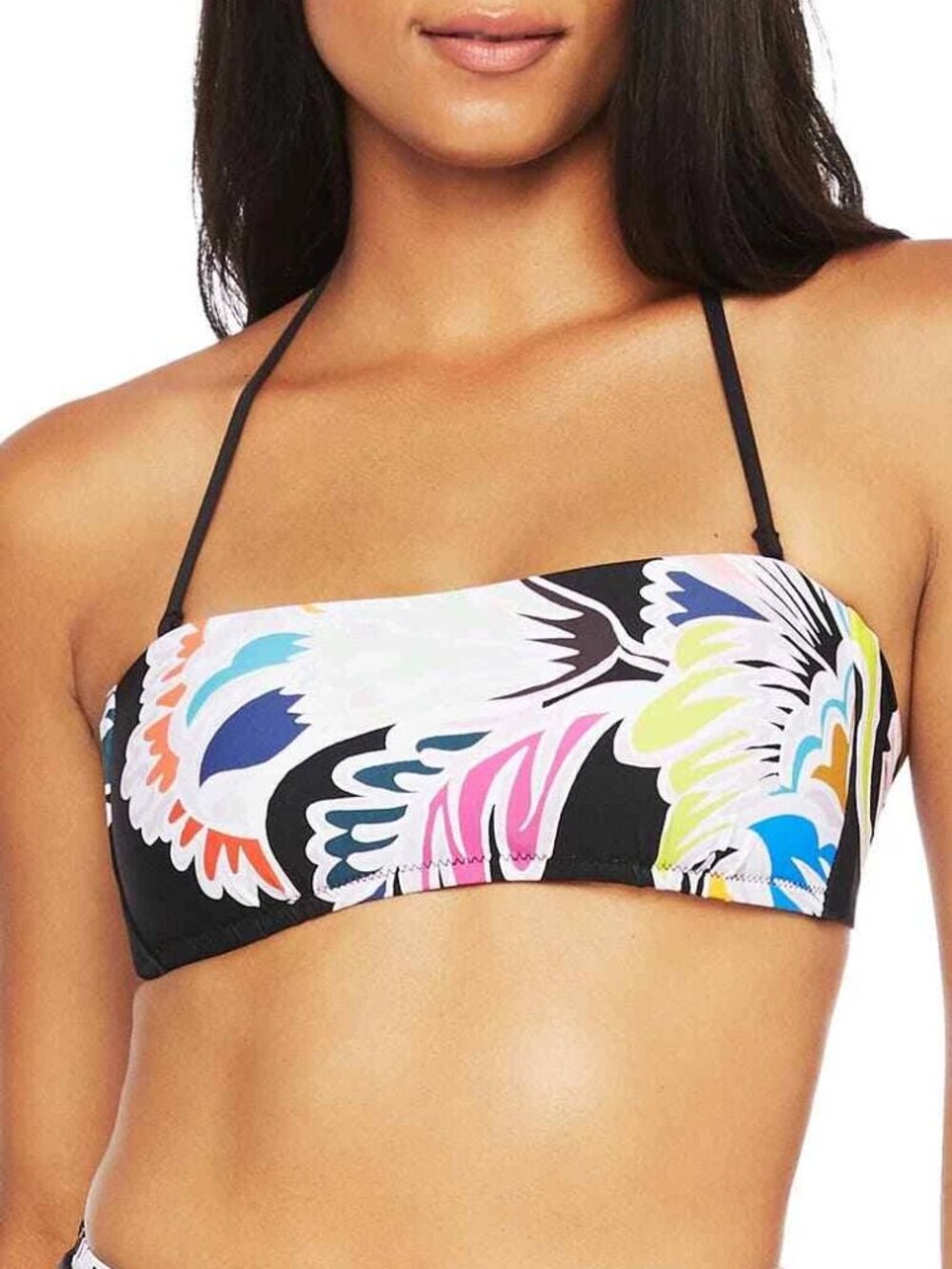 NWT Trina Turk Womens Black Seychelles Floral Bandeau Bikini Top